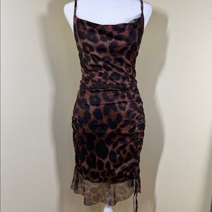 PrettyLittleThing Brown Mesh Leopard Mini Dress NWT (DJ2)